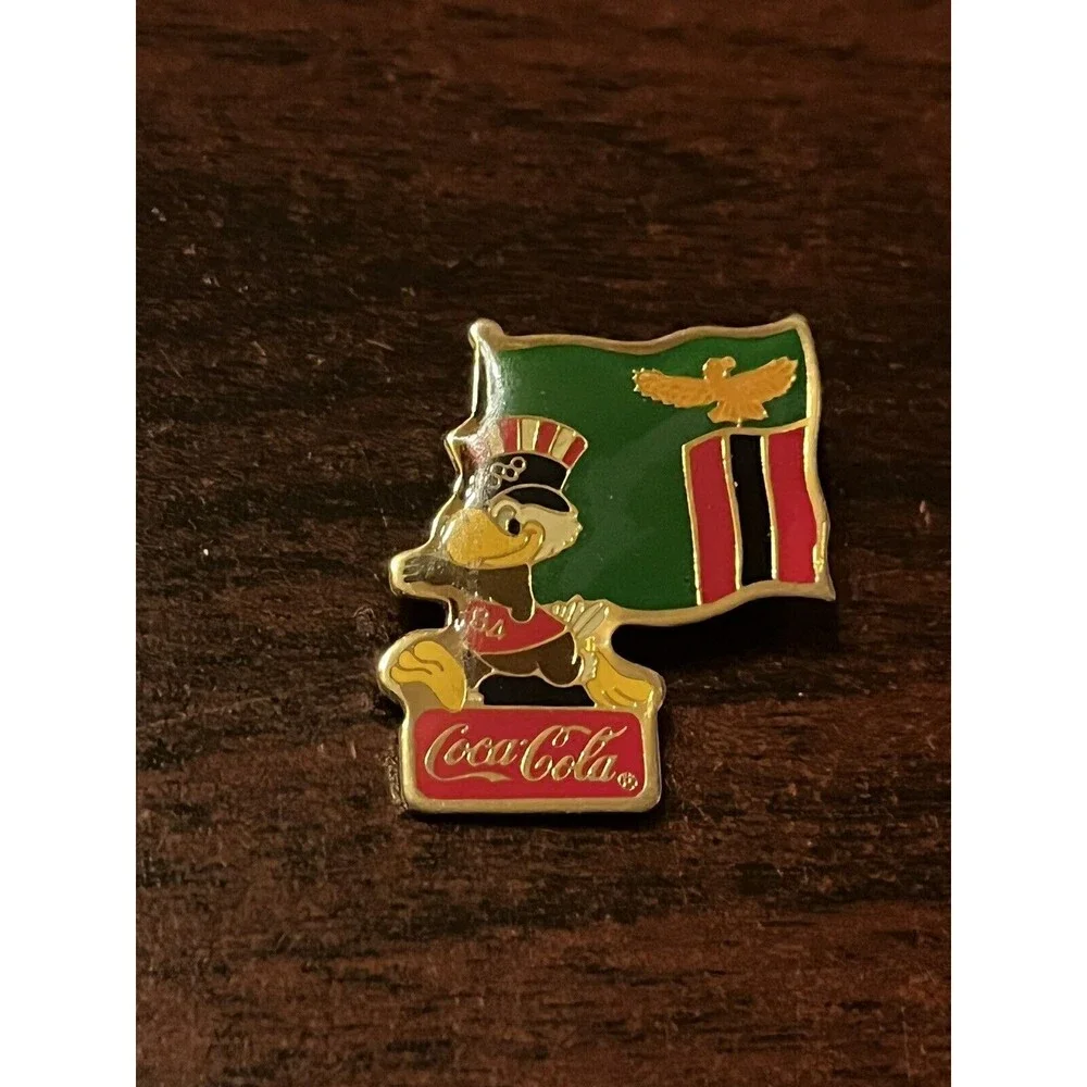 Vintage 1984 Los Angeles Olympics Coca Cola Sam Eagle Zambia Flag Lapel Pin